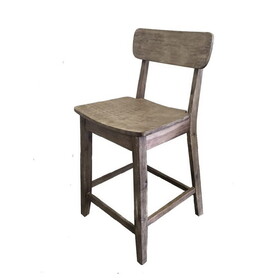 Curved Seat Wooden Frame Counter Stool with Cut Out Backrest, Gray B056P204314