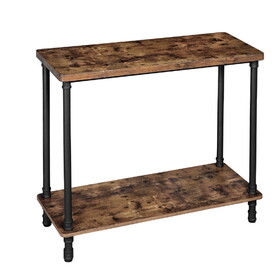 Wood and Metal Frame Console Table with Open Bottom Shelf, Rustic Brown B056P204317