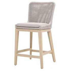 Counter Stool with Mesh Design Rope Backrest, Brown and Gray B056P204323