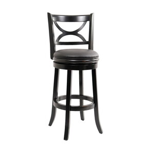 Ava 29 inch Swivel Bar Stool, Solid Wood, Rich Faux Leather, Midnight Black B056P204327