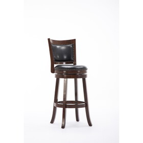 Sabi 29 inch Swivel Counter Stool, Solid Wood, Faux Leather, Brown, Black B056P204329