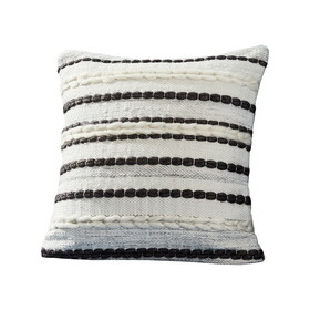 18 inch Decorative Throw Pillow Cover, Black Lined Beading, Gray Fabric B056P204669