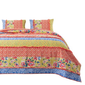 Lio 2 Piece Microfiber Twin Quilt Set, Bohemian Floral Pattern, Multicolor B056P204681