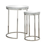 24 inch Nesting Accent Tables, Mirrored Gemstone Trim, Set of 2, Silver B056P204683