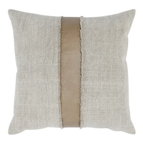 26 x 26 Throw Pillow, Pieced Fabric, Cotton, Leather, Frayed Fringes, Gray B056P204689