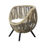 27 inch Accent Chair, Rattan Frame, Curved Round Silhouette, Brown, Black B056P204692