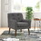 Kina 28 inch Accent Chair, Gray Fabric, Button Tufted, Angled Wood Legs B056P204695