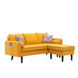 Ranon 70 inch Sectional Chaise Sofa, Pillows, USB Ports, Pockets, Yellow B056P204699