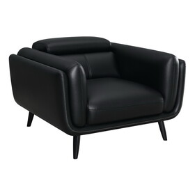 41 inch Tuxedo Style Accent Chair, Double Track Arms, Black Faux Leather B056P204702