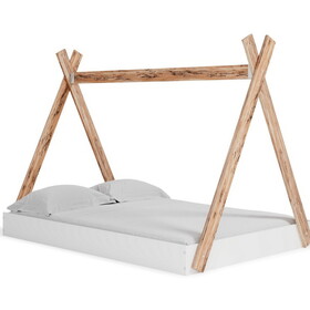 Pipa Modern Full Bed, Crossed Wood a Frame Tent Stand, Crisp White Base B056P204706