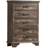 Fiza 52 inch Tall Dresser Chest, 5 Gliding Drawers, Rustic Gray Solid Wood B056P204724