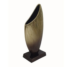 15 inch Decorative Vase, Aluminum, Vertical Ribbing, Gold and Jet Black B056P204731