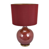 Gia 32 inch Table Lamp, Drum Shade, Curved Round Glass Body, Red Finish B056P204740