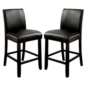 Leatherette Counter Height Chair with Wooden Legs, Set of 2, Black B056P204748