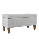 Geometric Patterned Fabric Upholstered Wooden Bench with Hinged Storage, Large, Gray and Brown B056P204756