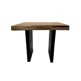 Mya 23 inch Square End Table with Live Edge Wood Top, Wide Black Iron Legs B056P204777