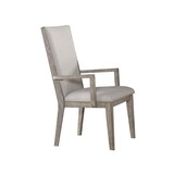 Wooden Arm Chairs with Fabric Padded Seat and High Backrest, Gray, Set of Two B056P213636