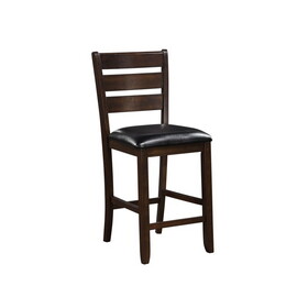 Wooden Counter Height Chair with Leatherette seat, Set of 2, Black and Brown B056P213638