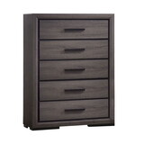 Wooden Chest with 5 Drawers and Finger Pull Handle, Gray and Black B056P213684