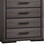 Wooden Chest with 5 Drawers and Finger Pull Handle, Gray and Black B056P213684