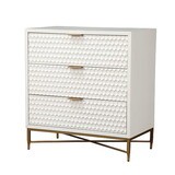 Honeycomb Design 3 Drawer Chest with Metal Legs, Small, White B056P213704