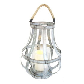 Transitional Metal Candle Holder with Rope and Glass Shade, Gray B056P213705