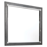 Contemporary Square Shape Bedroom Mirror with Wood Grain Texture, Gray B056P213712