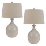 27 inch Table Lamp Set of 2, Ceramic Base, Hardback Fabric Shade, Ivory B056P214830