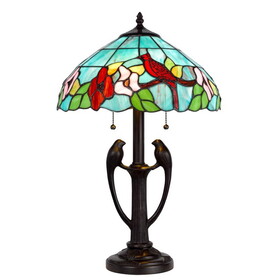 22 inch Classic Table Lamp, Bird Art Stained Glass Shade, Antique Bronze B056P214831