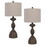 30 inch 2 Table Lamps, Resin Accent, Turned Base, Rustic Wood Brown, Beige B056P214832