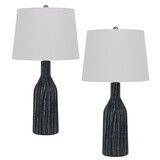 25 inch Set of 2 Artisanal Ceramic Accent Table Lamp, Fluted, Grayed Black B056P214833