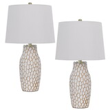 23 inch Set of 2 Ceramic Accent Table Lamp, Hammered Base, White, Gold B056P214834