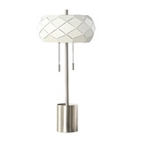 28 inch Accent Table Lamp, Geometric Drum Shade, Metal Base, White, Silver B056P214842