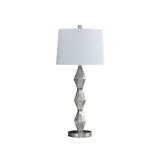 Ruth 30 inch Accent Table Lamp, Glass Diamond Pedestal Base, White, Silver B056P214843