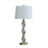 Ruth 30 inch Accent Table Lamp, Glass Diamond Pedestal Base, White, Gold B056P214844