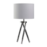 27 inch Accent Table Lamp, Hardback Fabric Drum Shade, White, Silver Chrome B056P214845