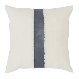 26 x 26 Accent Throw Pillow, Faux Leather Center, Fringed, White, Gray B056P214848