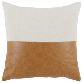 20 x 20 Throw Pillow, Genuine Leather Cover, Dual Tone, Brown and White B056P214857