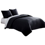 Cabe 3 Piece Queen Comforter Set, Polyester Puffer Channel Quilted, Black B056P214860