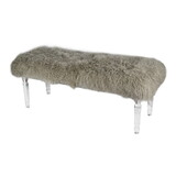 49 inch Accent Bench, Faux Fur Seat, Clear Acrylic Legs, Smooth Rich Brown B056P214886