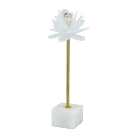 Sel 14 inch Candle Holder with Modern Selenite Stone Accent, Gold and White B056P214887