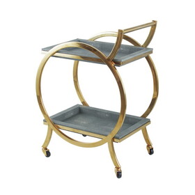 Sia 34 inch Rolling Bar Cart, Round Steel Frame, Removable Trays Gray, Gold B056P214897