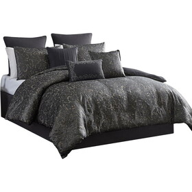 Pixie 10 Piece Polyester King Comforter Set, Damask Pattern, Charcoal Gray B056P214913