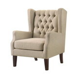 Keva 31 inch Accent Chair, Deep Button Tufted Wingback, Soft Beige Fabric B056P215199