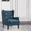 Keva 31 inch Accent Chair, Deep Button Tufted Wingback, Smooth Blue Fabric B056P215202