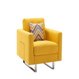 Lewa 34 inch Modern Accent Armchair, Silver Metal Legs, Tufted Seat, Yellow B056P215203