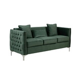 Zion 73 inch Modern Accent Sofa, Deep Button Tufted Sides, Green Velvet B056P215208