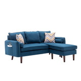 Ranon 70 inch Sectional Chaise Sofa, Pillows, USB Ports, Side Pockets, Blue B056P215229