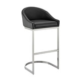 Lina 28 inch Bar Stool Chair, Metal Cantilever Base, Black Faux Leather B056P215236