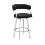 Ava 26 inch Swivel Counter Stool Chair, Open Back Steel, Black Faux Leather B056P215237